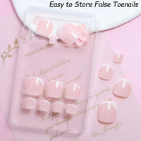 ZDHSOY 24Pcs French Tip Press on Toenails - Short Square Pink Fake Toe Nails/White French Tip False Toenails Acrylic Full Cover Press ons Toenails for Pedicure Decorations