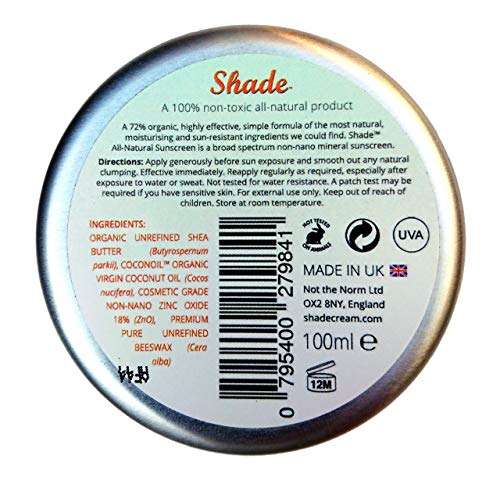 Shade All-Natural Sunscreen SPF25 - Unscented - Mineral-based - Only 4 Ingredients - 100ml