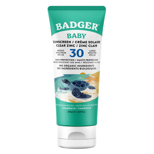 Badger Baby & Toddler Mineral Sunscreen SPF 30 | Broad Spectrum UVA/UVB Protection | Pediatrician-Tested | Chamomile & Calendula | Sensitive Skin Safe | Water Resistant Sun Lotion (87ml)