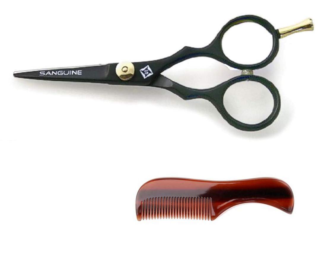 Sanguine Professional Moustache Scissors, Beard Trimming Scissors, Japanese Convex Mustache Blades - 4.5 inch - Case, Comb Included