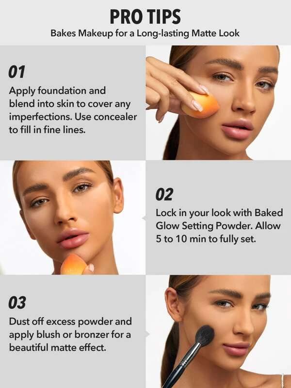 SHEGLAM Baked Glow Setting Powder Oil Control Loose Face Powder Translucent Pore-Less Flawless Smooths Fine Lines Glowy Powder - Light Brown