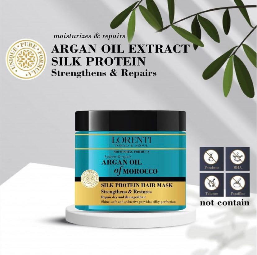 Lorenti Deep Conditioning Hair Mask 500 ml | For Dry, Damaged, Dense & Frizzed Hair | Contains Vitamin B7 & Proteins to Balance & Moisturize Hair | 16.9 Fl Oz (Argan Oil)