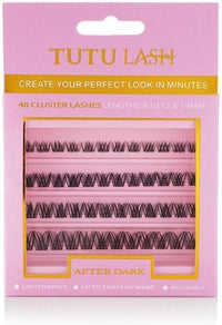 TUTU LASH After Dark Black Cluster Lashes – 48 DIY Individual Lash Clusters – 8mm, 10mm, 12mm & 14mm – Clear Band – Lightweight Reusable False Eyelashes – Glamorous Look