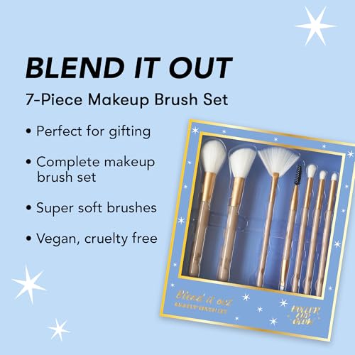 Holler & Glow Holler and Glow Blend It Out Makeup Brush 7-Piece Gift Set, Includes Face, Cheek, Fan, Angled Brow and Spoolie, Crease Blender Eyeshadow, Precision Eyeshadow and Crease Definer Eyeshadow Brush