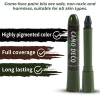 NoraGlaze 3-Piece Camouflage Face Paint Stick Set - Waterproof, Sweat-Resistant Green, Brown, Black Makeup for Hunting, Military Training, Outdoor Survival, Tactical Activities & Airsoft
