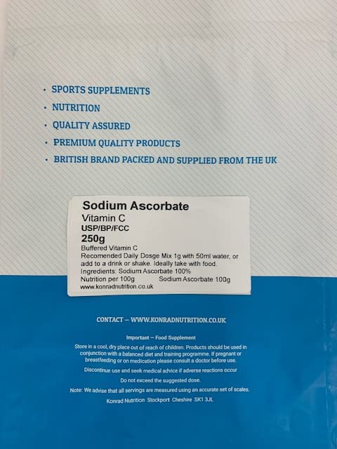 Konrad Nutrition 250g Sodium Ascorbate Food Grade 100% Vitamin C BP/USP/FCC Standard