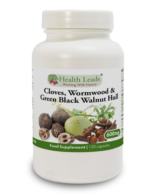 Health Leads ...Working With Nature Cloves, Wormwood & Green Black Walnut Hull 600mg x 120 Capsules, Advanced High Strength Triple Botanical Complex Supplement, Clean & Additive Free, No GMO, No Fillers or Magnesium Stearate