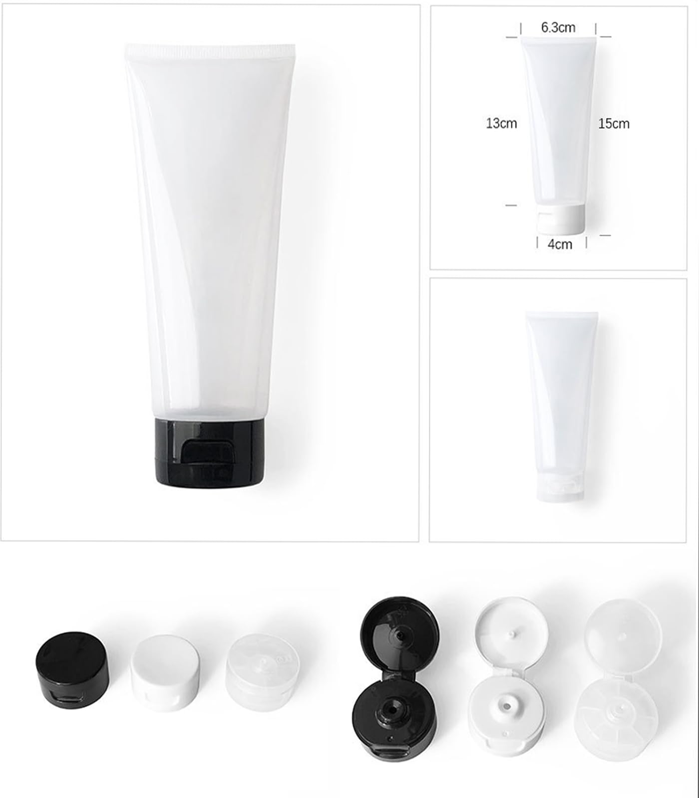 Aspire 4 Pack 3.4 OZ/100 ML Empty Squeeze Tubes Cosmetic Containers with Flip-top Cap-Black