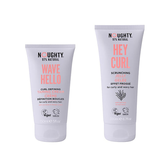 Noughty 97% Natural Hey Curl Scrunching Jelly and Wave Hello Curl Taming Cream Duo, Curl Defining Sulphate Free Vegan Hair Care Set Vitamin Rich Formula for Curly & Wavy Hair, 250ml and 150 ml