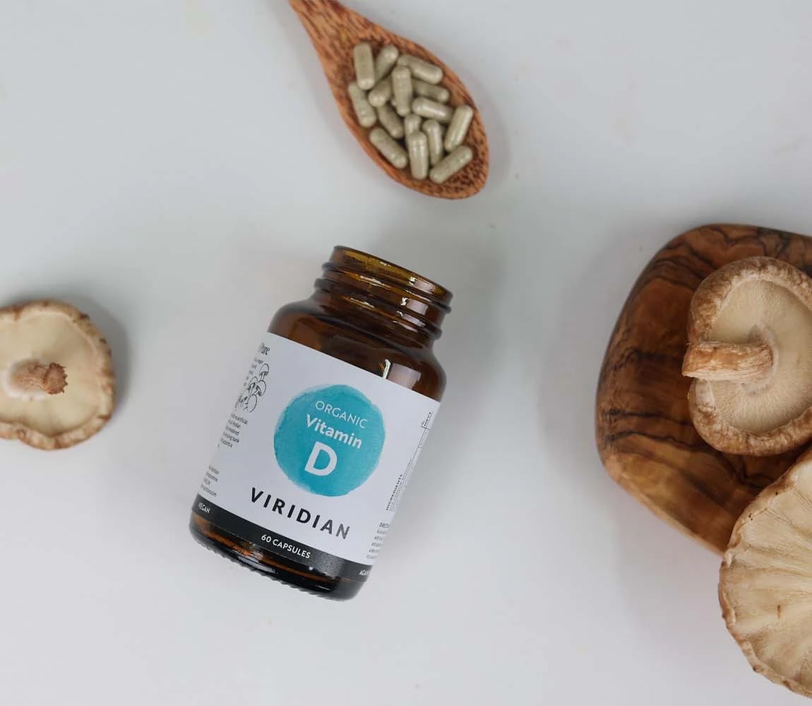 Viridian - Organic Vitamin D2 400IU - 60 Caps | Vegan Formula, Sourced from Organic Mushrooms | Contributes to Normal Bones, Teeth, Muscles & Immunity | Nutritionist Formulated