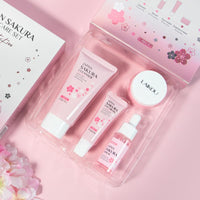 LAIKOU SkinCare Gift Set, JAPAN SAKURA Skin Care Sets & Kits with Cleanser, Face Serum, Eye Cream, Face Cream-Facial Gift Kit for Women/Teenage Girls Mom Daughter Birthday TSA-friendly Sizes 4pcs