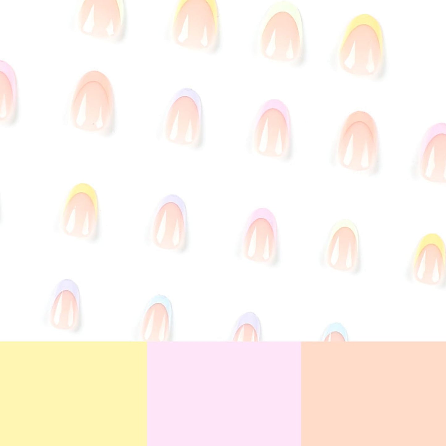 NLFOX Press On Nails Short - French Tip False Nails Almond - 24PCS Rainbow French Summer Fake Nail in 12 Sizes - Reusable Stick on Nails for Women