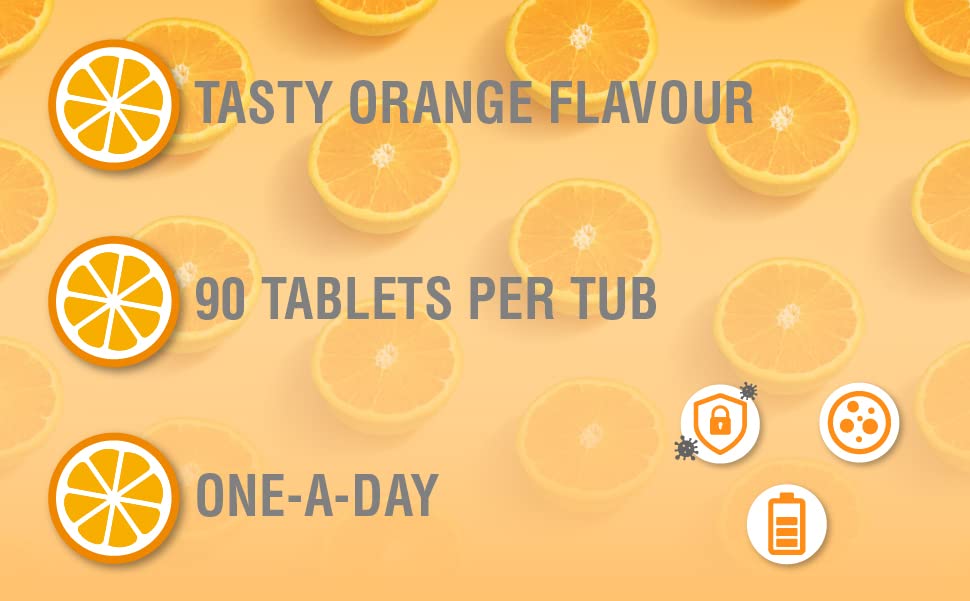 Vitamin C 1000mg Chewable by Club Vits - 90 Tablets - Supports Immune Health and Helps Fight Colds - Helps Reduce Tiredness and Fatigue
