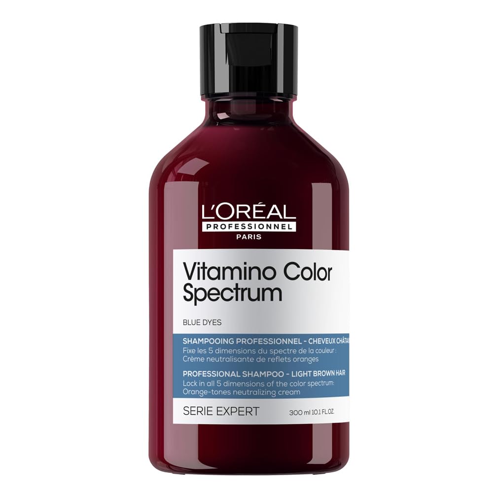 L'Oréal Professionnel Vitamino Color Spectrum Blue Tinted Shampoo 300ml, For Light Brown Coloured Hair, With Ferulic Acid + Citric Acid, Neutralise Undesired Orange Undertones