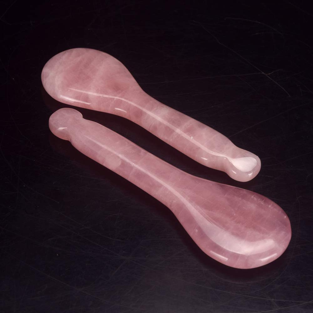NewL Rose Quartz Jade Roller Real Jade Gua Sha Board Mushroom Massager Face Lifting Tool Facial Guasha Massage Tool (Spoon Shape)