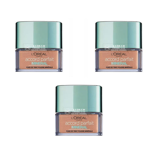L'Oreal L'Oréal Paris Perfect Match Minerals Powder-Foundation 6.5D/6.5W Golden Caramel, Pack of 3