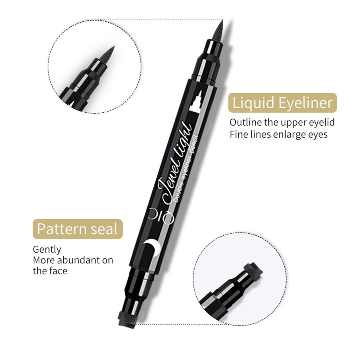 RenhuangFuxi Eyeliner Stamp, Heart/Star/Moon/Flower Waterproof Liquid Eyeliner Pen, Long-Lasting, Black