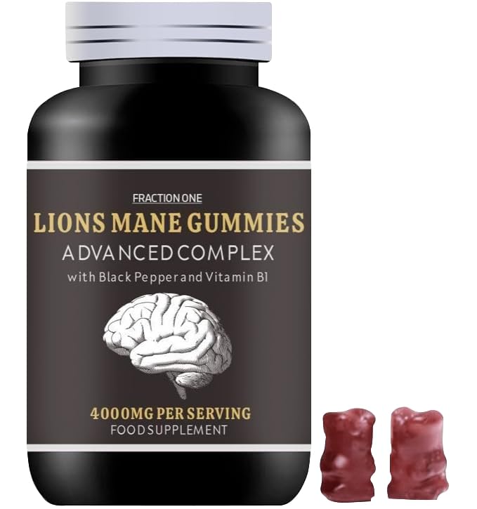 Fraction One Lions Mane Mushroom Gummies 4000mg - 120 Gummies - 60 Servings - Lions Mane Extract 15:1, Black Pepper, Bioperine Extract 10:1 & Vitamin B1 - Brain Supplement - Alternative to Lions Mane Powder