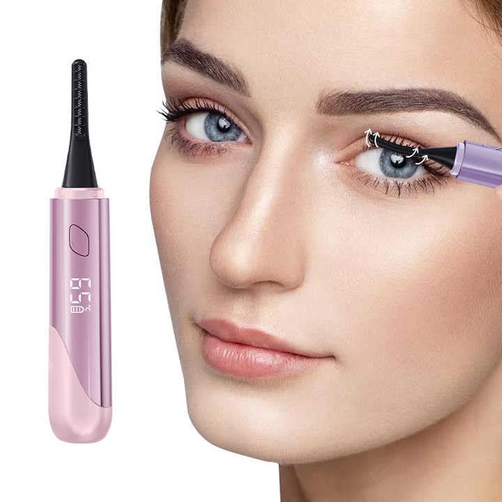 Mokeum Heated Eyelash Curler, USB Rechargeable Electric Eyelash Curler, 15s Quick Heat, 4 Gear Temperature Control with LED Display Mini Eye Lash Curler for Women Girlsink (Pink)