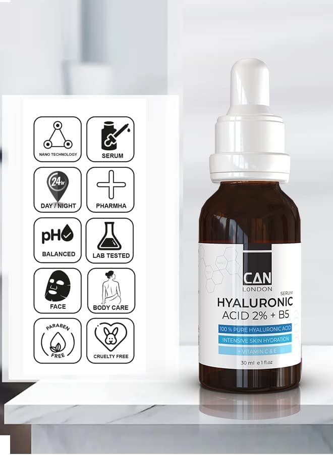 ICAN LONDON ican london Pure Hyaluronic Acid + B5 serum for face Dark sport correction, Anti-aging, fine line & wrinkles With vitamin C & E 30ml