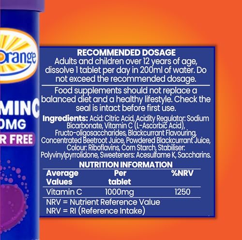 Haliborange Vitamin C Effervescent 1000mg Blackurrant Flavoured Sugar Free Tablets - 20 Tablets