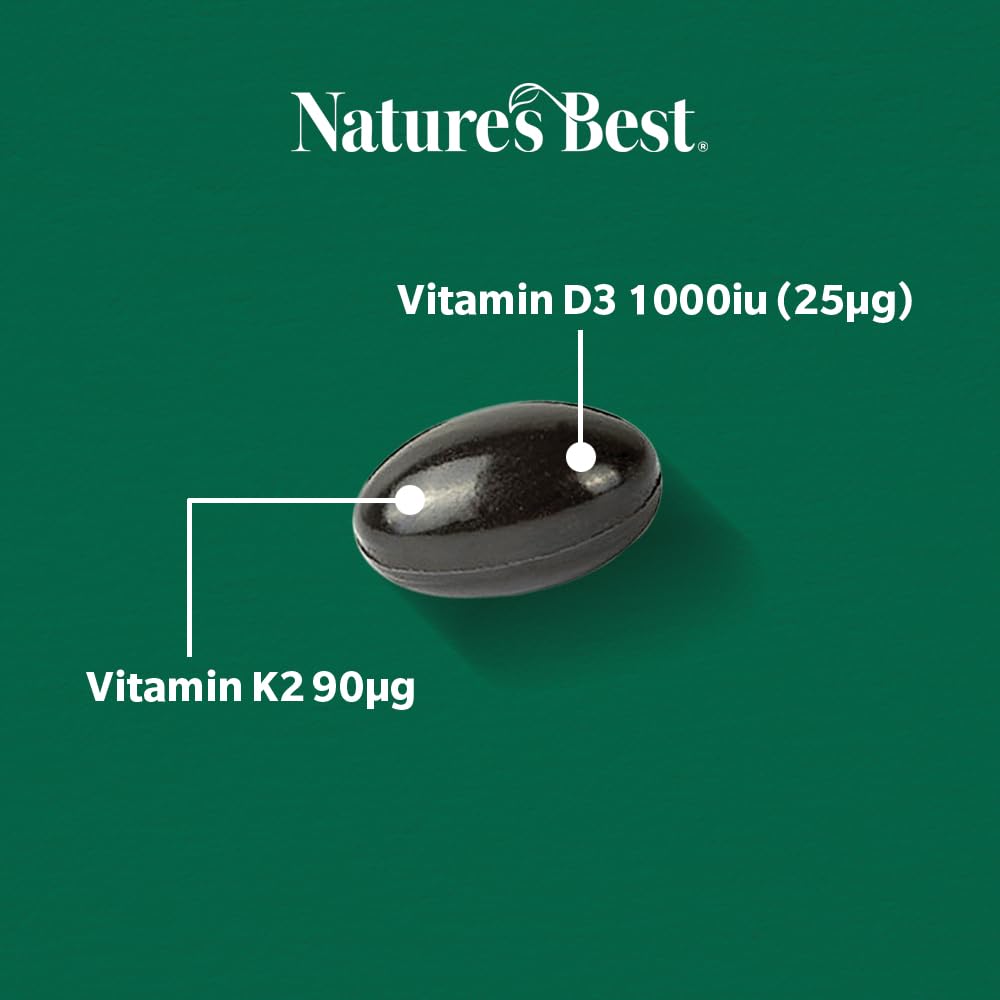 NATURE'S BEST Nature's Best Bone & Immune Boost - High Strength Vitamin D3 1000iu & K2 90µg - Optimal Support for Bones, Teeth, and Immune Function - UK Made - 60 Capsules (2 Months' Supply)