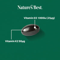 NATURE'S BEST Nature's Best Bone & Immune Boost - High Strength Vitamin D3 1000iu & K2 90µg - Optimal Support for Bones, Teeth, and Immune Function - UK Made - 60 Capsules (2 Months' Supply)