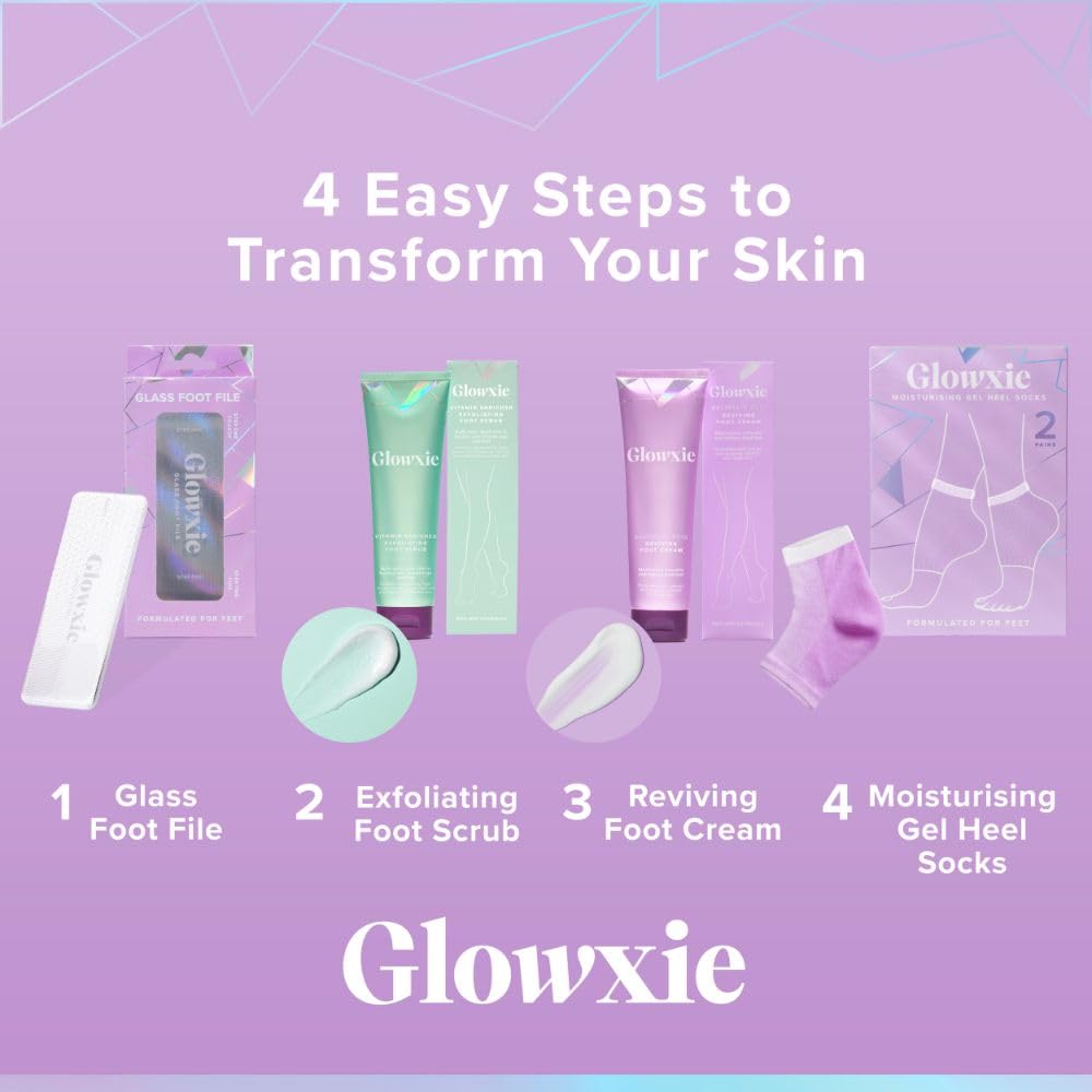 Glowxie Foot Cream & Foot Scrub Duo - 2 x 150ml Tubes – Exfoliates & Moisturises Dry, Hard Skin on Feet - Leaves Skin Smooth and Hydrated - Salicylic Acid - Vitamin Enriched - Natural Ingredients