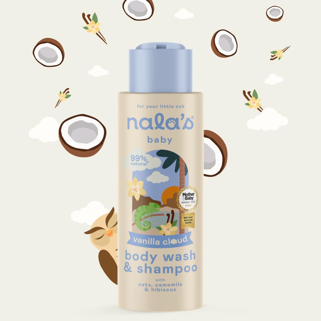 Nala's Baby Body Wash & Shampoo | Award-winning | 99% Natural | Dermatologically-tested and Paediatrician-approved | Tear-Free | Vanilla scent | Oats, chamomile & hibiscus | Vegan | 400ml | Nalas Baby