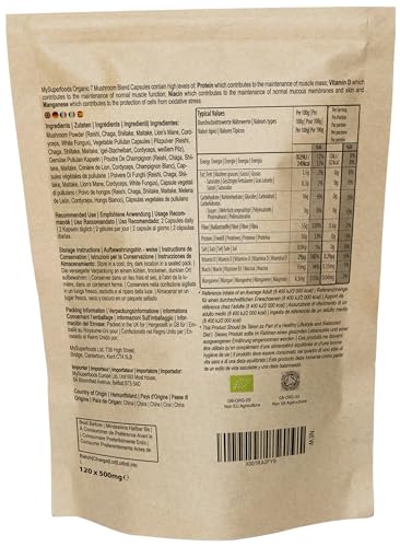 Mushroom Complex Capsules | Organic | 1000mg per Serving | 120 Capsules | Blend of 7 Powerful Medicinal Mushrooms to Boost Your Immune System | MySuperfoods