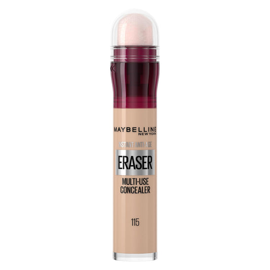 Maybelline Instant Anti-Age Eraser Eye Concealer for Face, Dark Circles, Blemish & Fine Lines Concealer, Full Coverage, Dermatologist Tested, Suitable for Sensitive Skin, Shade: 115 Warm Light