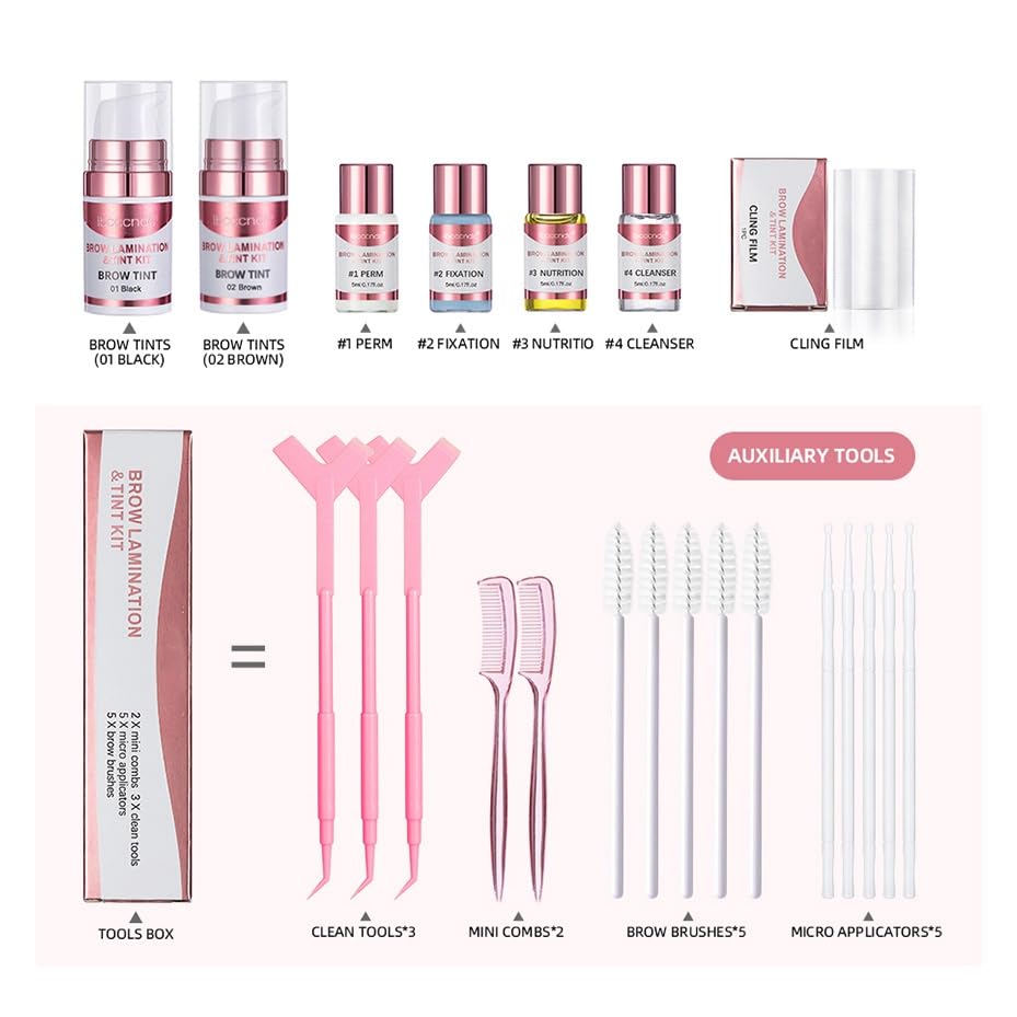 SONGQEE Upgrade Brow Lamination Tint Kit - Eyebrow Lamination Kit with Black & Brown Color Eyebrow Dye, Eyebrow Perm Kit & Eyebrow Lift Kit for Fuller and Thicker Brow, Long Lasting for 6-8 Weeks