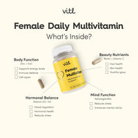 VITL Vitl Female Multivitamin & Minerals Supplement - 30 Vegan Capsules - 21 Essential Active Vitamins & Minerals - with Vitamin D3, Vitamin B, Vitamin C, Vitamin E, Folic Acid & Iron - 1 Month Supply