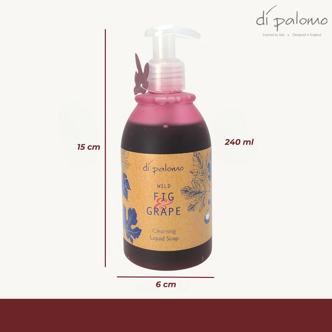 Di Palomo Vegan Wild Fig & Grape Liquid Soap 240ml - Luxury Hand Wash Italian Hand Soap Dispenser Skin Body Care Antibacterial Handwash Gifts for Women Hand Wash Gift Present