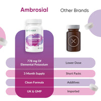 AMBROSIAL Ambrosial Potassium Chloride 1500 mg – High Strength Potassium Supplement – 778 mg Elemental Potassium – Daily Mineral Support for Muscle, Nerve & Balance – UK Made, GMP Certified – 180 Tablets