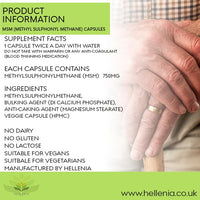 Hellenia MSM Capsules Using Branded OptiMSM - 180 Capsules | 100% Pure Methyl Sulphonyl Methane | The Purest, Most Researched MSM, No Additives & Non-GMO | Suitable for Vegans
