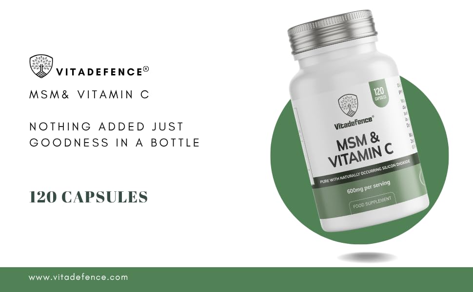 MSM & Vitamin C 600mg – Joint Support & Collagen Booster – 120 Vegan Capsules – UK Made – Vitadefence