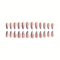 Cosmeria 24 Pieces Press on Nails, Blue French Tips, Medium Length Almond Shape Fake Nails with White Floral Design, Glossy Stick on Nails