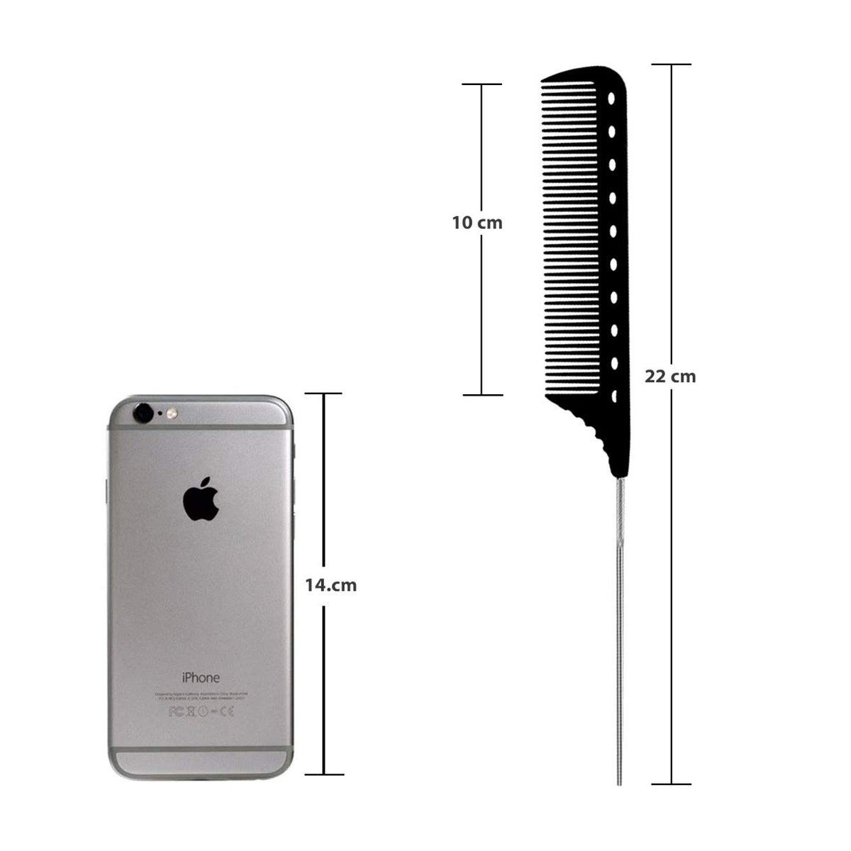 Majestik+ Measure & Style: Innovative Tail-Pin Hair Comb with Built-in Scale - Professional Carbon Fiber, High Heat Resistant (230°C), Strong, Durable, and Fine-Toothed in Stylish Black