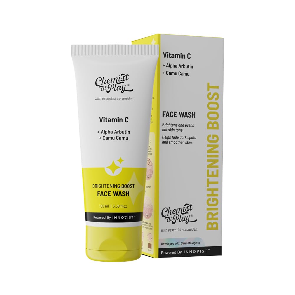 Chemist at Play Brightening Boost Face Wash with 30x Vitamin C | Cleans Oil & Dirt | Fades Dark Spots | Boosts Radiance | For All Skin Types | For Men & Women | Vegan | SLS & Paraben Free | 100 ml