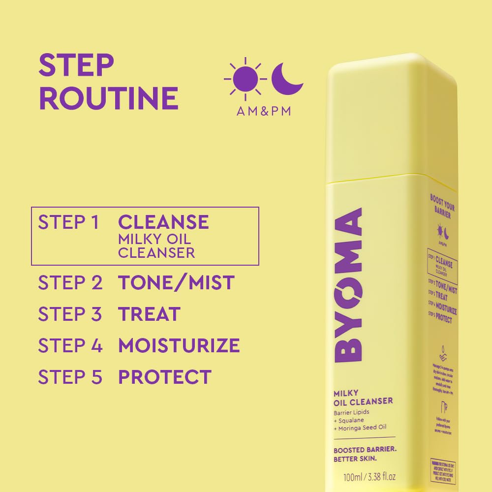 BYOMA Milky Oil Cleanser (100ml) Hydrating Facial Cleanser with Skin Barrier Repair - Deeply Hydrated and Nourished Skin, No Oily Residue, Vegan