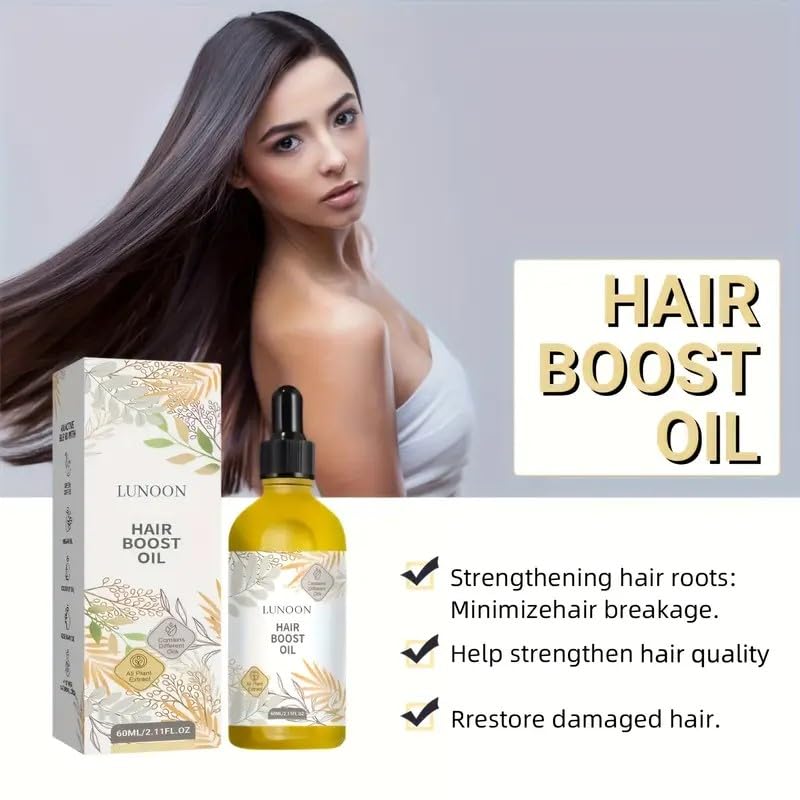 GetMe Products 60ml Hair Boost Oil, Plant Extract Hair Care Serum, Strengthens Hair, Healthy Hair Penetrates Root Tip Hair Growth Oil 100% Natural Hair Oil with Caffeine, Biotin, Castor Oil, Argan Oil, Coconut Oil