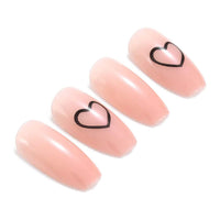 Meschett Nude Pink Heart Press on Nails 24PCS Glossy Full Cover Medium Coffin Artificial Fake Nail Love Style Design Nails for Women and Girls Party Salon