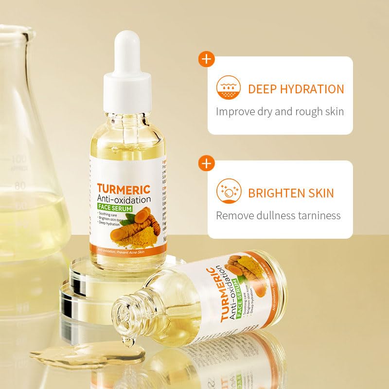 ZQUKAMZ Turmeric Anti-oxidation Serum, Turmeric Anti Oxidation Face Serum, Turmeric Oil for Dark Spots, Turmeric Dark Spot Removal Correction Essence and Turmeric Moisturizing Facial Essence 30ML