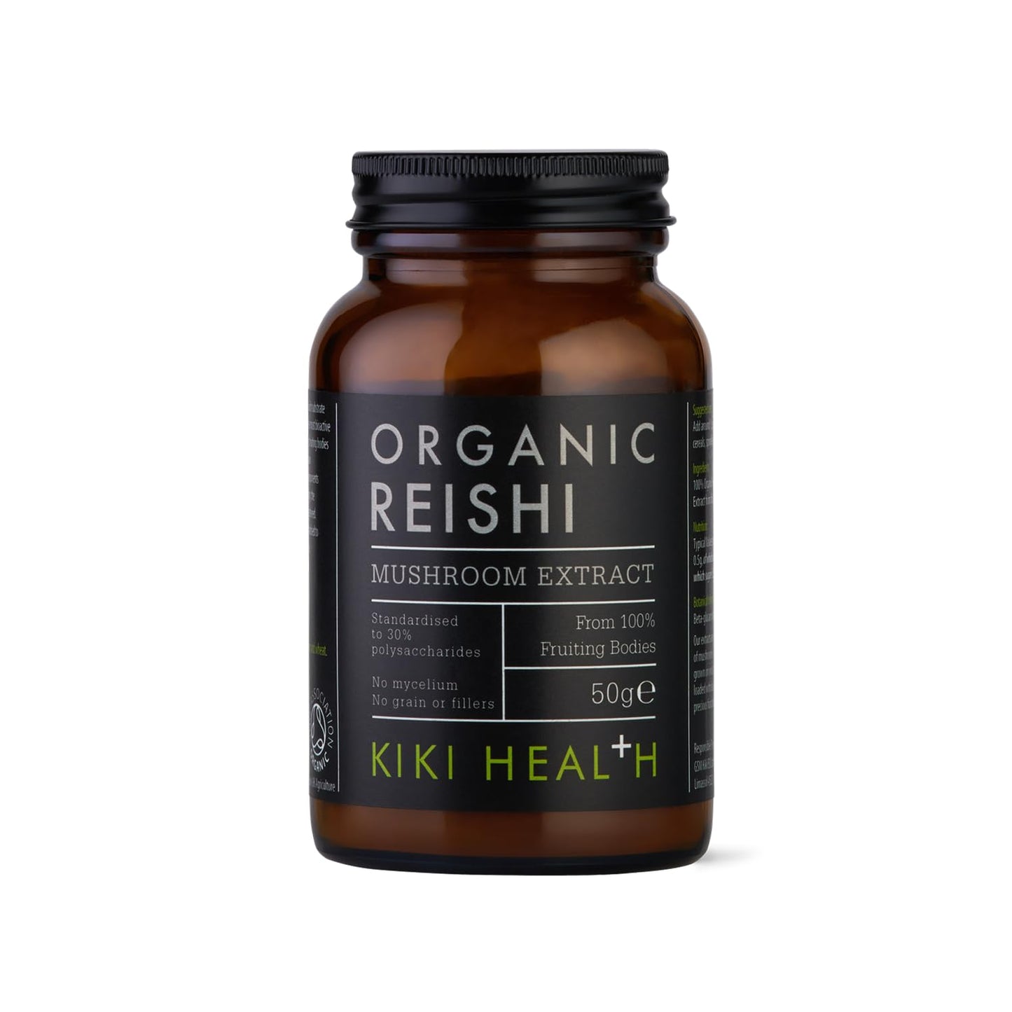KIKI HEALTH KIKI Health - Organic Reishi, Mushroom Extract Powder - Standardised to 30% Polysaccharides - Made from 100% Fruiting Bodies - Natural, Nutrient-Dense Extract - 50g