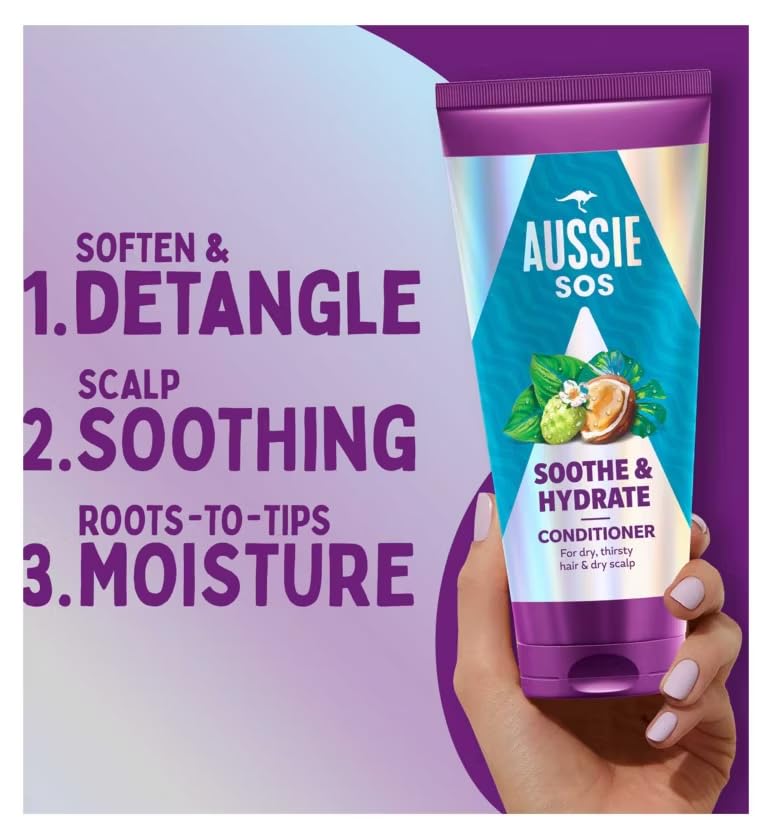 "Aussie SOS Soothe & Hydrate Bundle contains Shampoo 300ml, Conditioner 200ml & Aussie SOS Save My Lengths 3 in 1 Hair Oil 100ml, Leaving It Soft, Smooth & Shiny Hair"