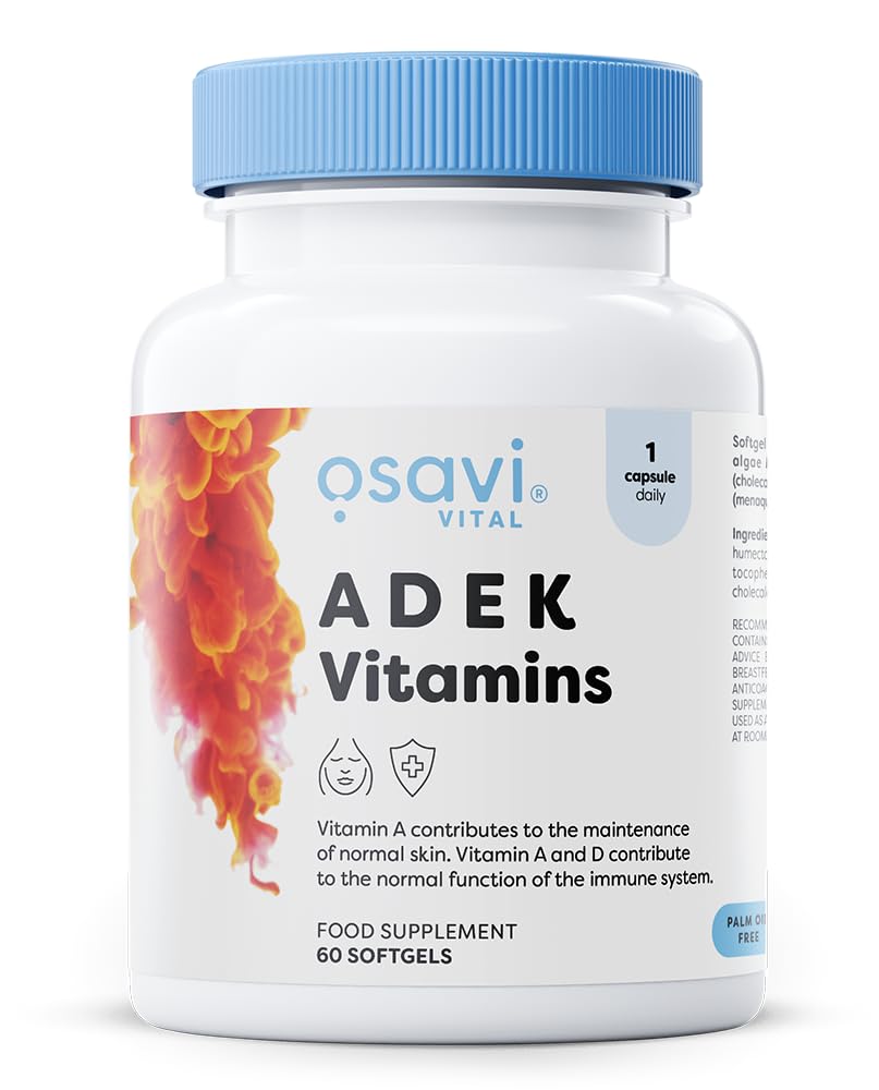 OSAVI Osavi ADEK Vitamins – 60 Softgels | Supports Immunity, Bones & Skin | Natural Beta–Carotene, D3, E & K2 for Immune Defense, Strong Bones, Healthy Skin, Vision & Muscle Function