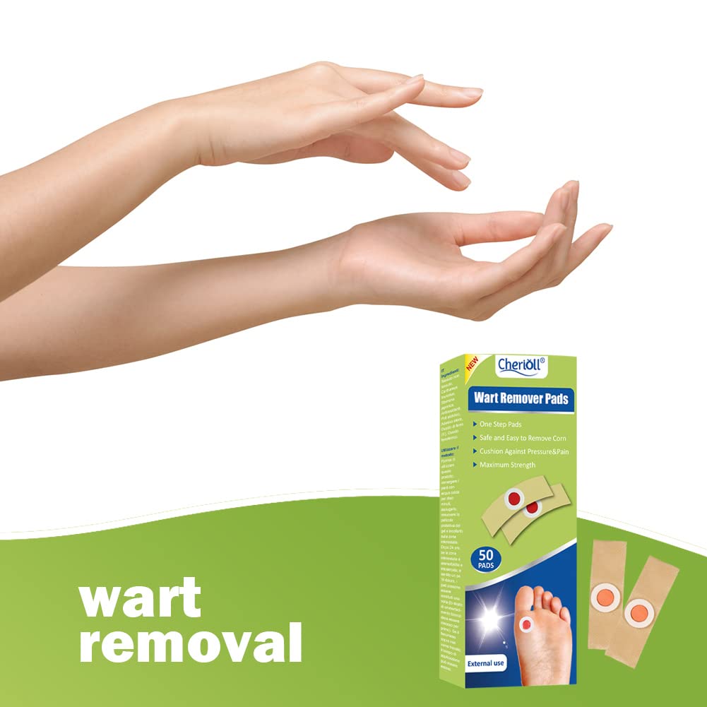 Cherioll Wart Remover, Wart Remover Pads, 50pcsWart Treatment, Wart Remover for Hands, Feet, Feet Callus Remove, Verruca and Wart, Relief Pain Removal Warts Plaster, Soften Skin Cutting Sticker Toe Protector