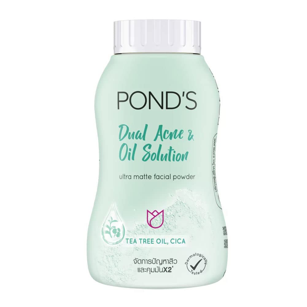 POND'S Dual Acne & Oil Control Ultra Matte Face Powder, Tea Tree Oil and CICA, 50 g