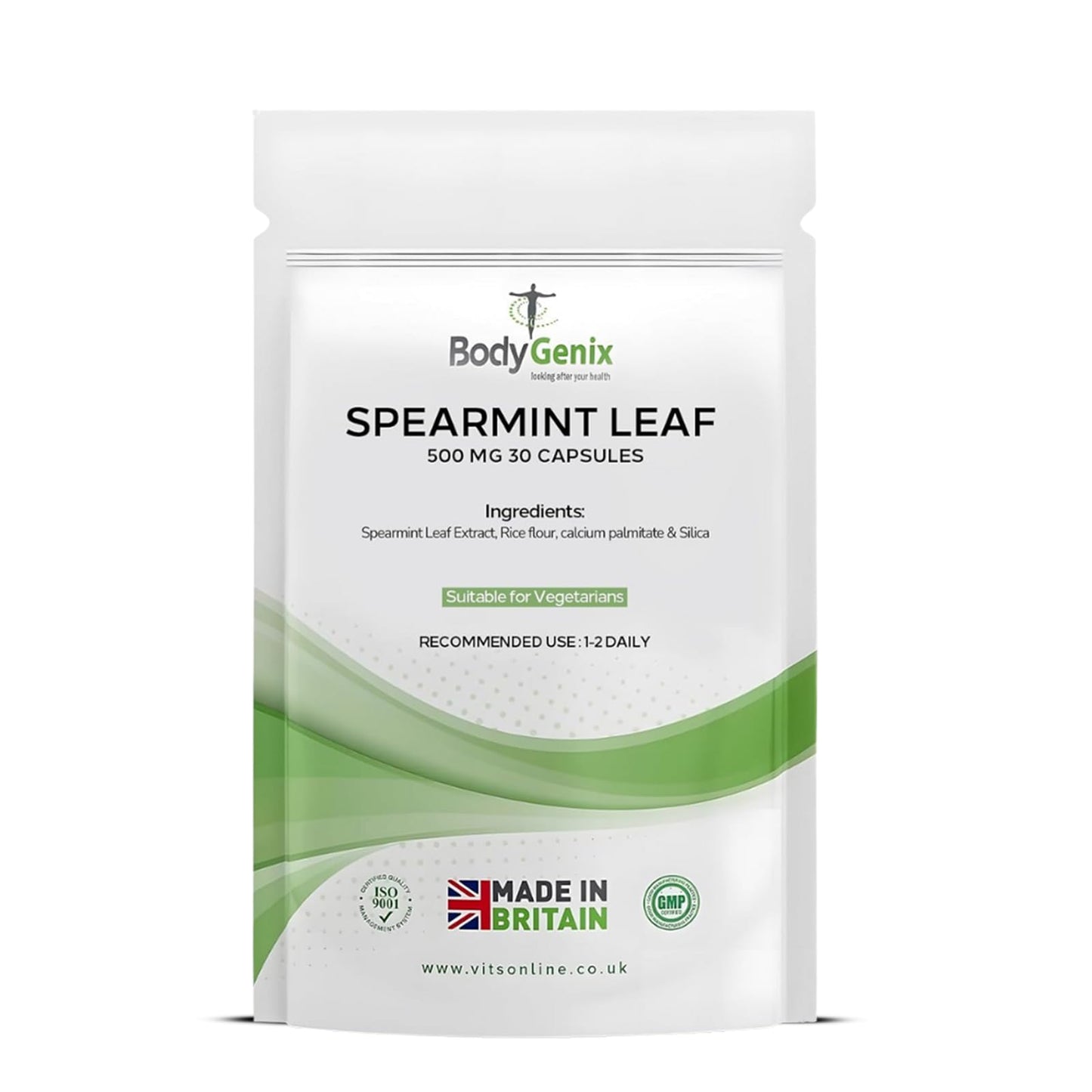 Bodygenix Spearmint Leaf Capsules - 500mg Hormonal Balance Digestive Health Fatigue & Stress Relief Support Antioxidant Formula Natural Food Supplement - 30 Capsules 1 Month Supply